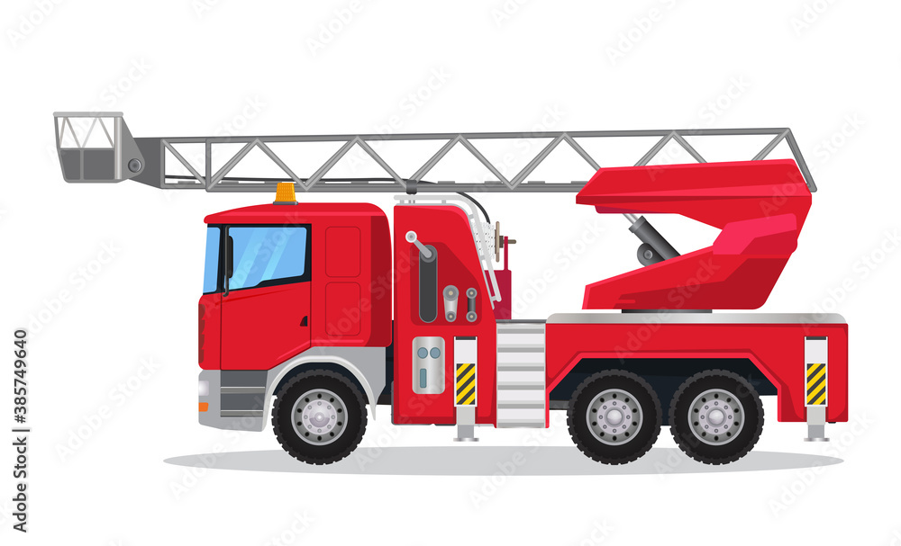 Fire Engine with selwing ladder vector icon illustration Fire Engine with selwing ladder vector icon illustration