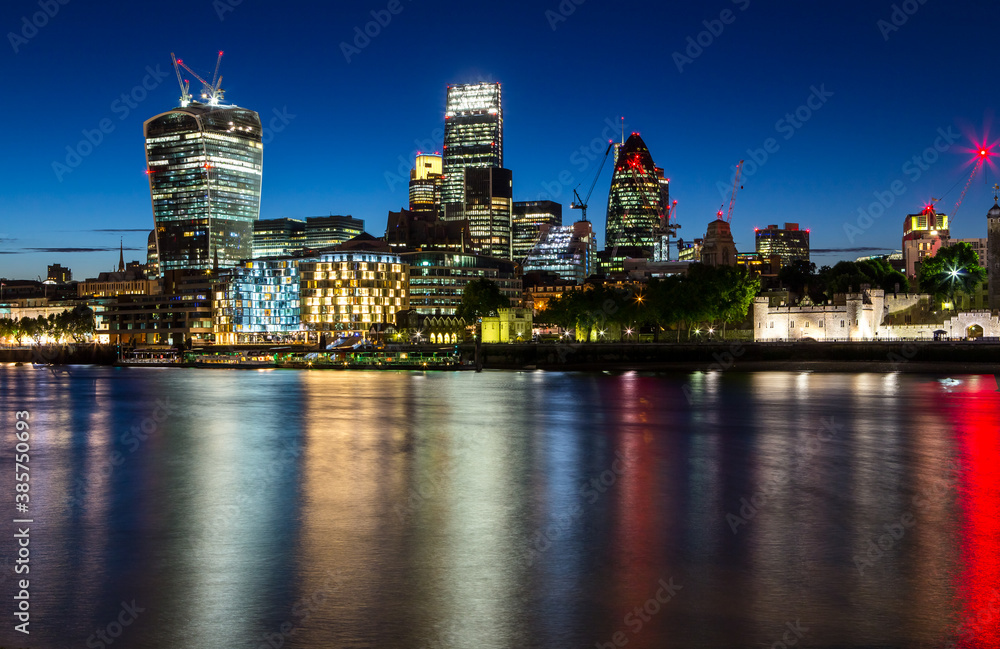 Panorama of London over the Thames at night