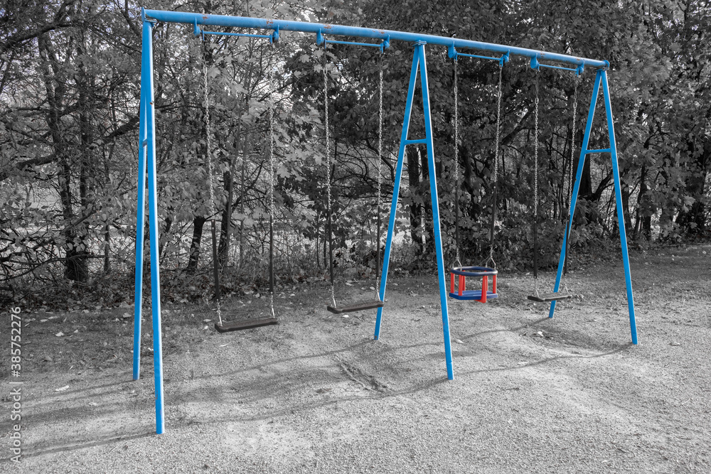Blue swing and black and white background Blue swing and black and white background