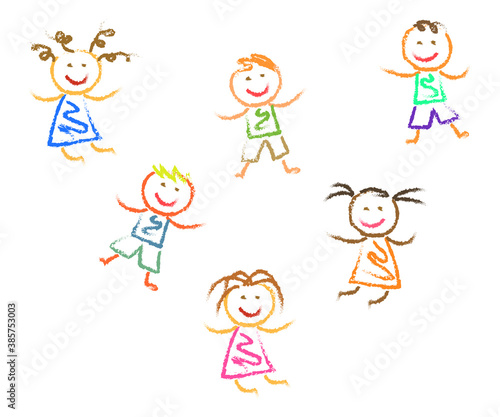 Various children are having fun on a white background. Children's drawing. Vector illustration.