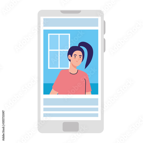 Woman in smartphone in video chat design, Call online conference and webcam theme Vector illustration
