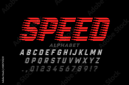 Speed style modern sport font, alphabet letters and numbers vector illustration