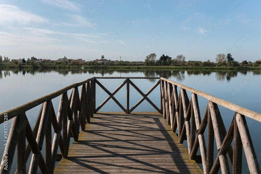 Pier on the Ebro River in summer