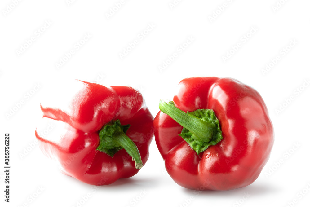 Two red peppers isolated on white background. Clipping Path