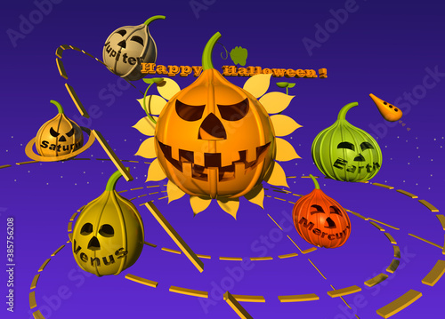 Принти на полотні Halloween Solar system 3D illustration