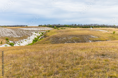 a plateau and open-air museum on the right bank of Don River, a steppe with remains of chalk pillars or limestone outcrops, known for its cave temples. Russia photo