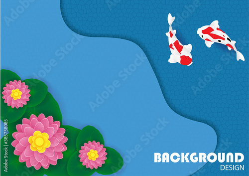 koi fish background design with full of color and flower