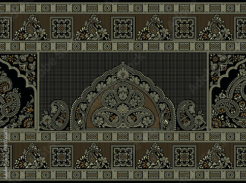 Seamless vector traditional Asian paisley border on black background
