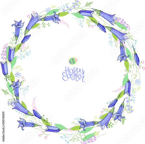 Round floral garland with bluebell flowers. Decoration for wedding and romantic design