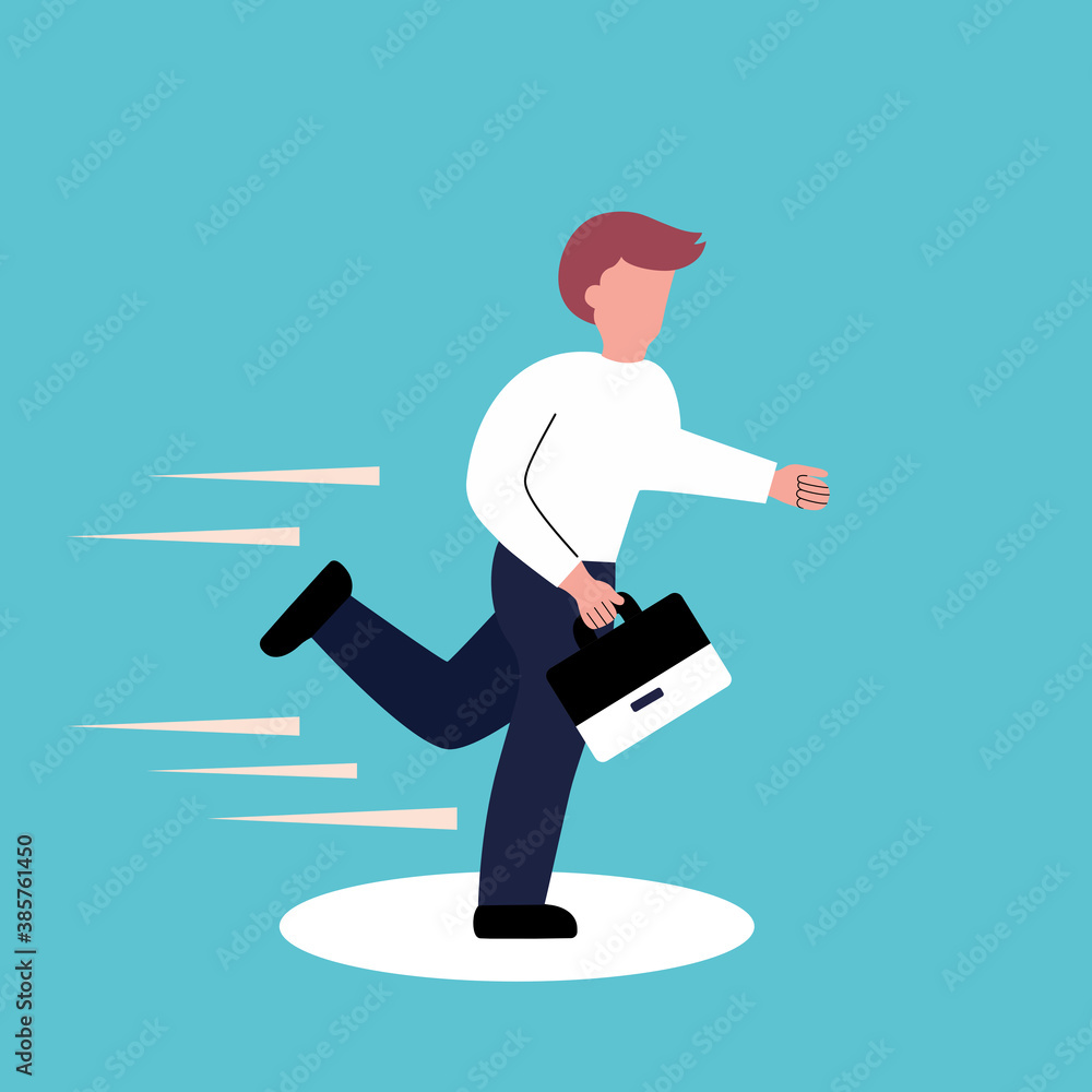 The businessman fast to work. Hurry up in the morning. Vector illustration in flat cartoon design. The businessman fast to work. Hurry up in the morning. Vector illustration in flat cartoon design.