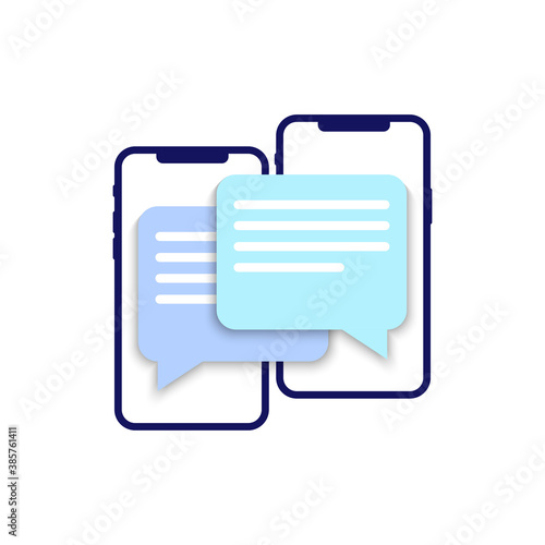 stay connected to people. two person reply to each other chat on mobile phone device concept illustration flat design vector. texting or chatting icon, sign, symbol, logo