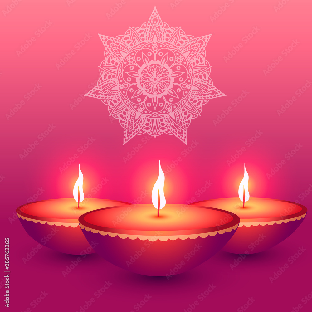 mandala diwali lamps glowing on multicolored background mandala diwali lamps glowing on multicolored background