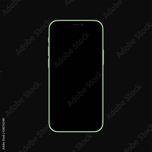 Green iPhone 12. Realistic, modern, smart phone collection with apps on isolated background. Green iPhone 12 pro mini max 