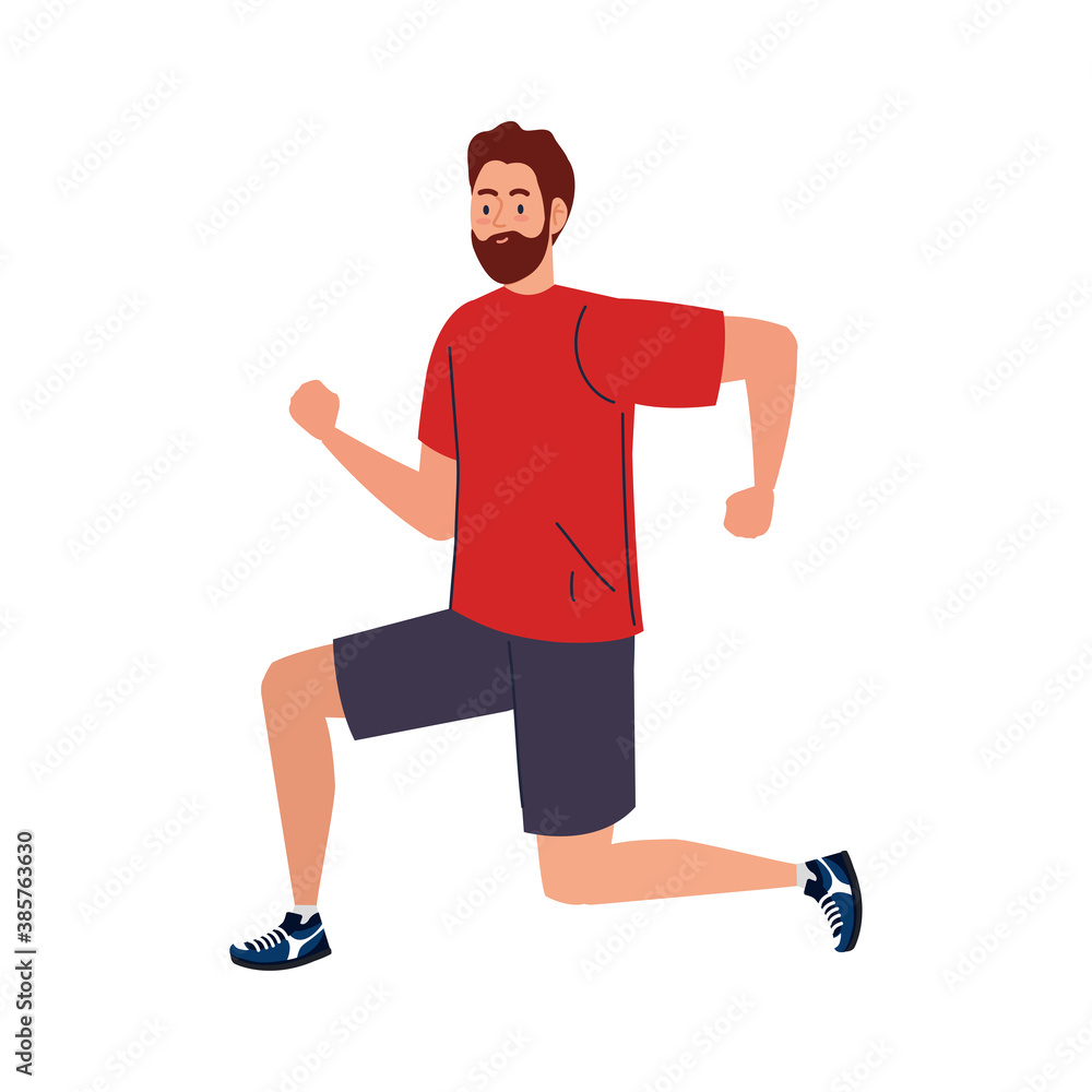 Man cartoon doing exercise design, sport and bodybuilding theme Vector illustration