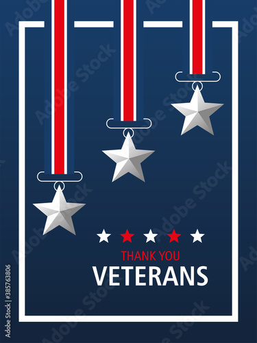 happy veterans day, thanks you card, medal stars patriotic symbol