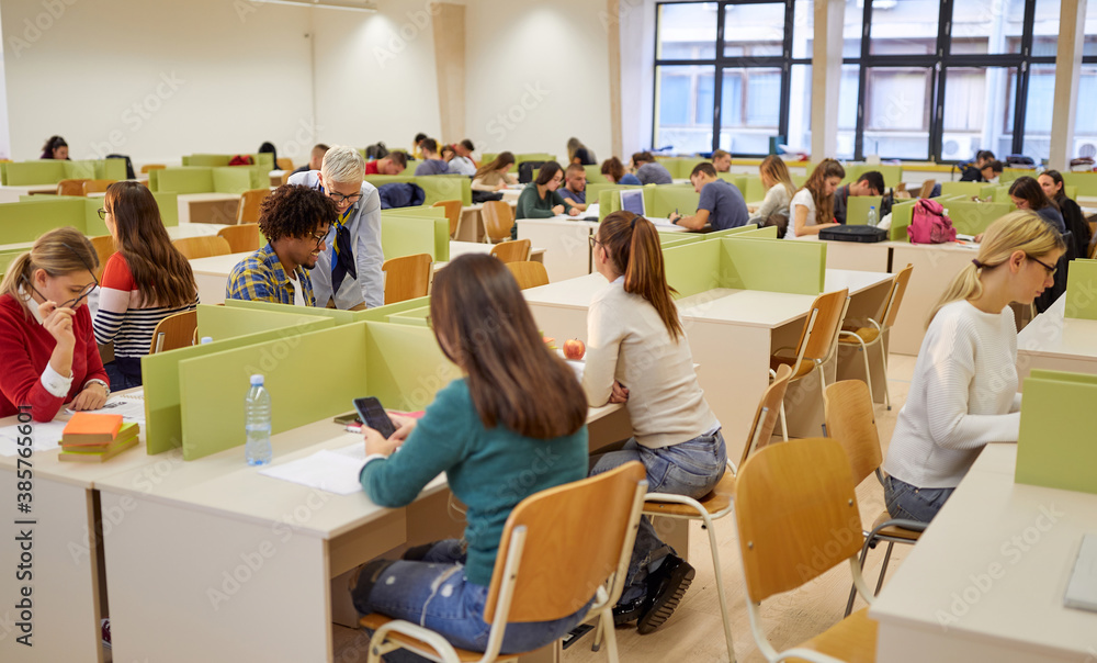 Students at a lecture in an educational institution. Smart young people study at the college. Education, college, university, learning and multiethnic people concept Students at a lecture in an educational institution. Smart young people study at the college. Education, college, university, learning and multiethnic people concept