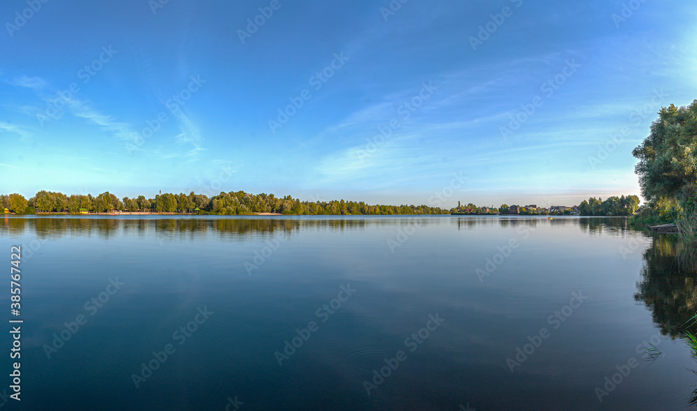 Panoramic view of the Martishiv Lake on Osokorki. Kyiv, Ukraine