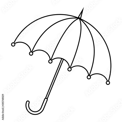 Umbrella outline illustration. Parasol contour isolated on white. Rain protection icon. Autumnal vector line art symbol. Seasonal design concept. Eps 10 sign for autumn composition.