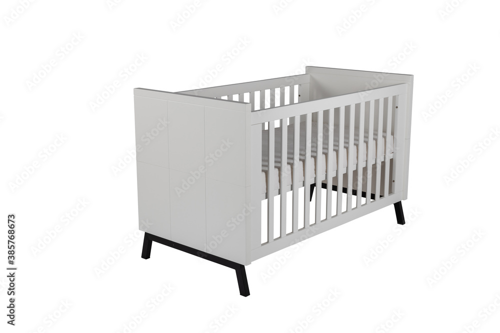 White isolated baby crib White isolated baby crib