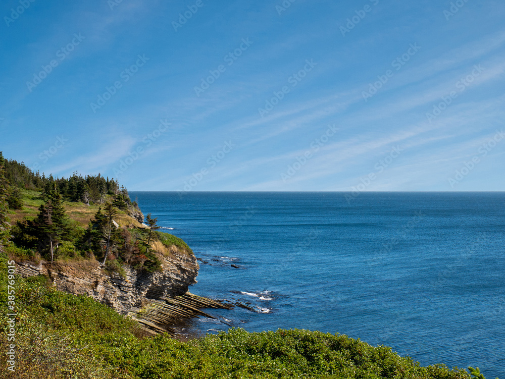 Surprising view of a Gaspesie National Park, Forillon Park, on a beautiful August day. Gaspesie, Quebec, Canada