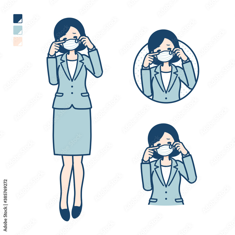 simple suit business woman mask_cry