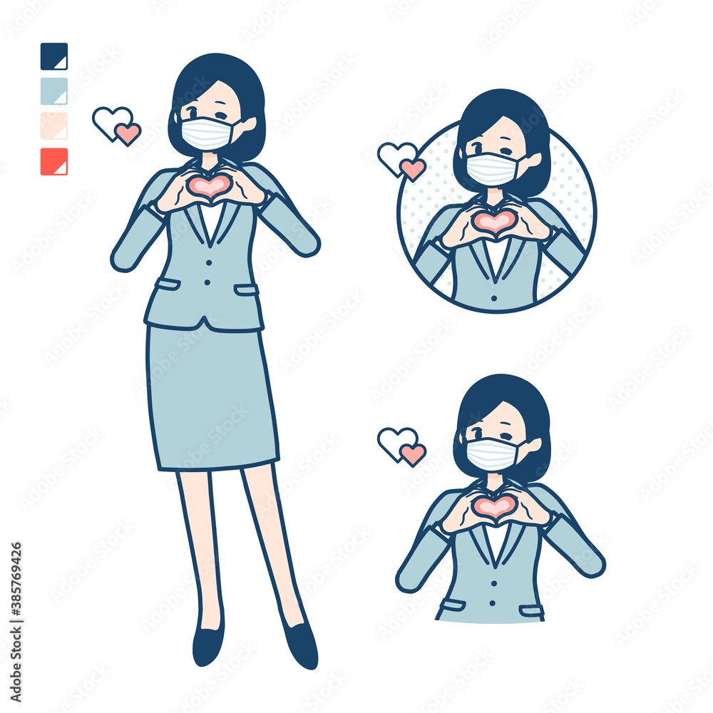 simple suit business woman mask_heart-mark-hand-sign simple suit business woman mask_heart-mark-hand-sign