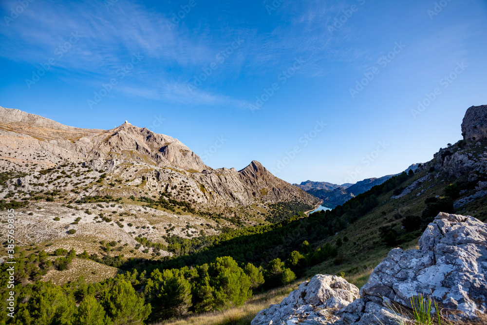 Fototapeta premium mountains and lake Serra de Tramuntana, Mallorca, Spain, Cuber Stausee, Piug Major