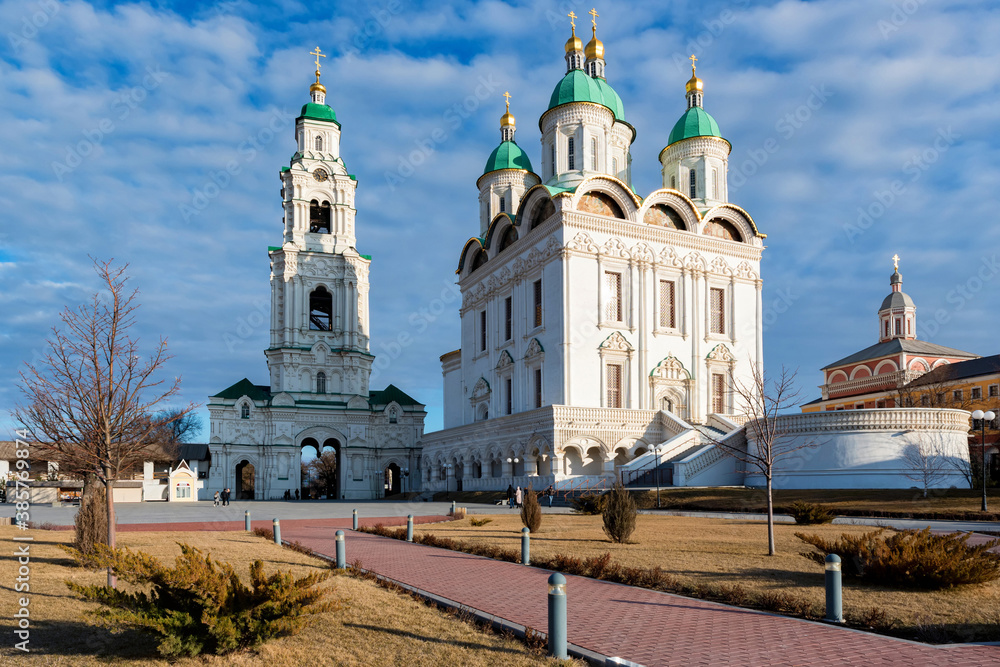 Beauiful view on cathedral in Astrakhan kremlin, Russia