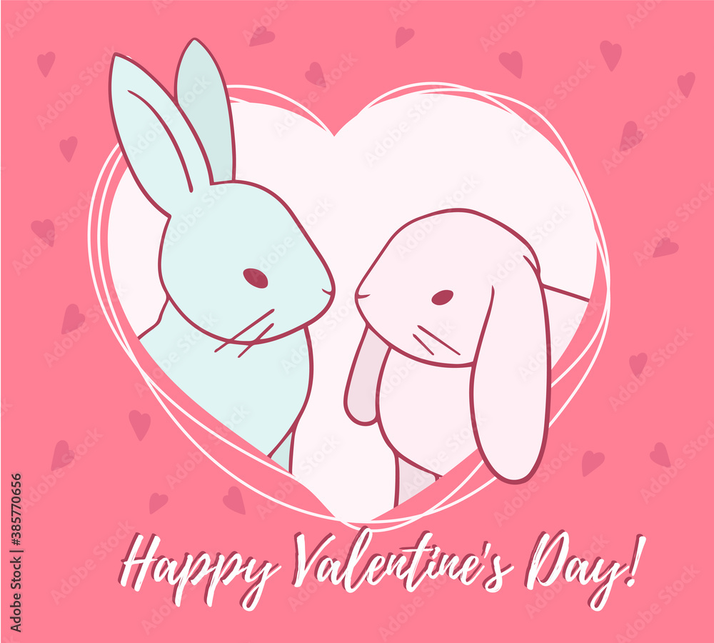 Vector illustration of cute two rabbit in heart frame on red background. Vector illustration of cute two rabbit in heart frame on red background.