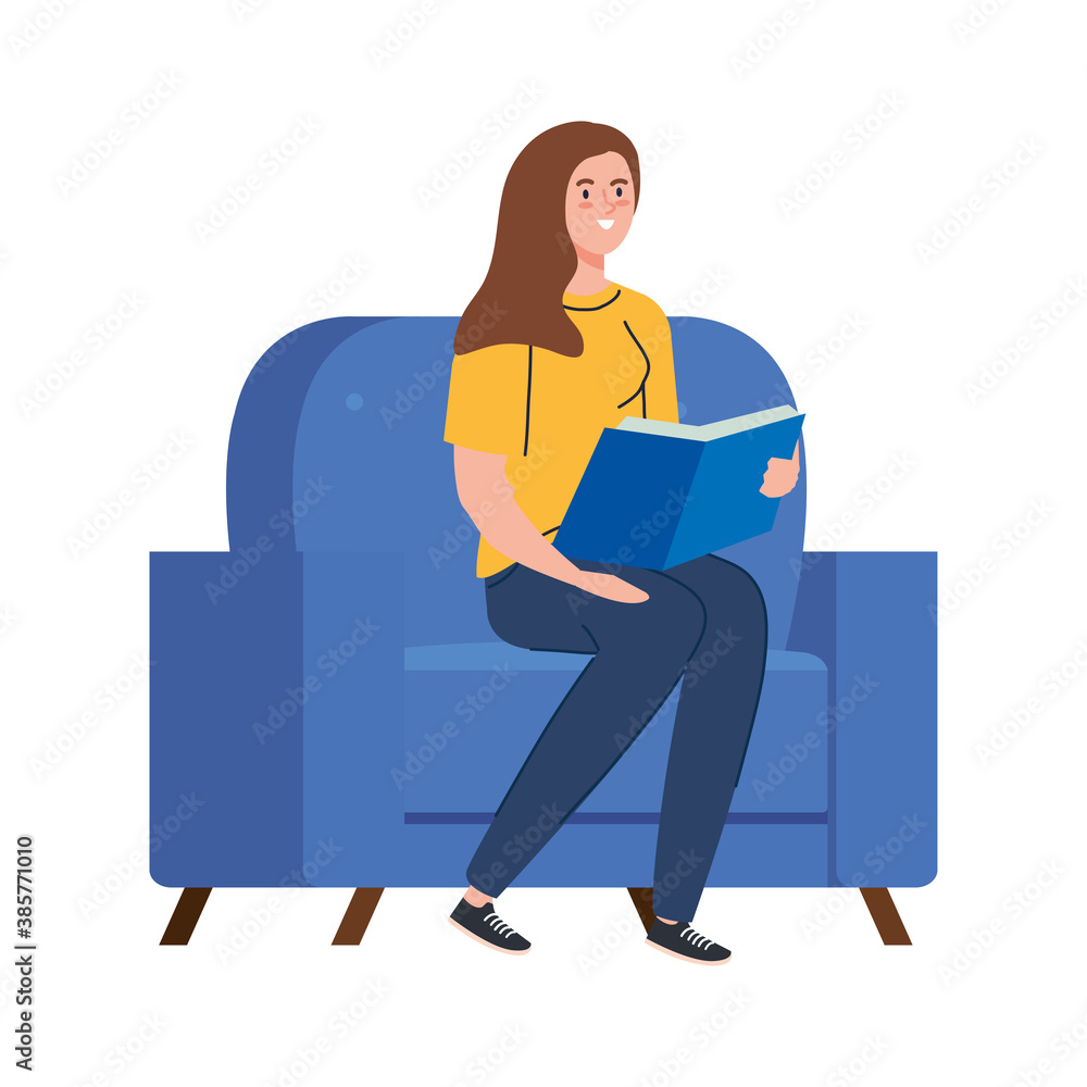 woman sitting on seat reading a book design of Activity and leisure theme Vector illustration