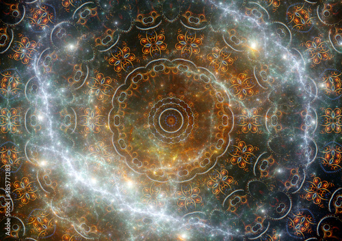 Magical mandala in space with starry galactical background