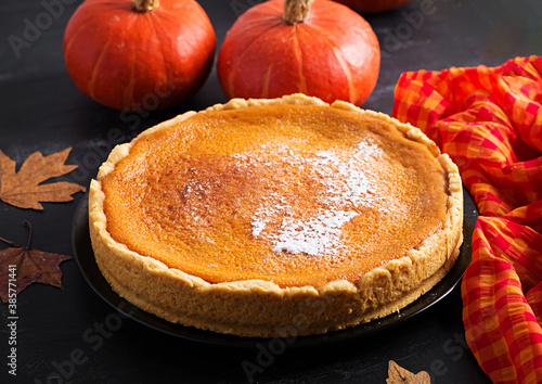 American Pumpkin Pie. Thanksgiving Day. American cuisine.