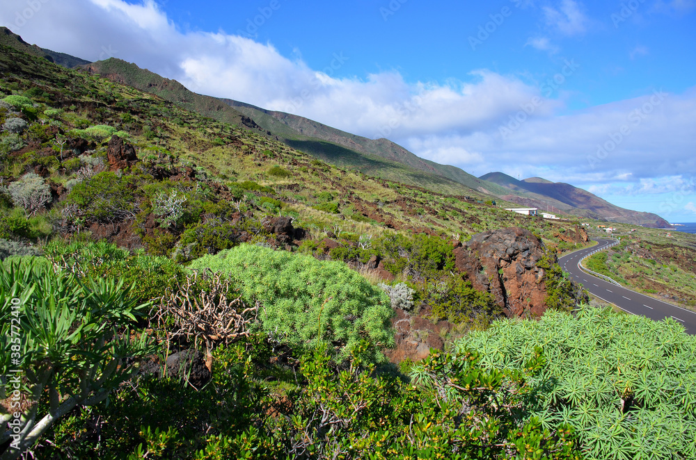 Paisajes volcanicos de la isla del Hierro en las Canarias, España, a orillas del oceano atlantico