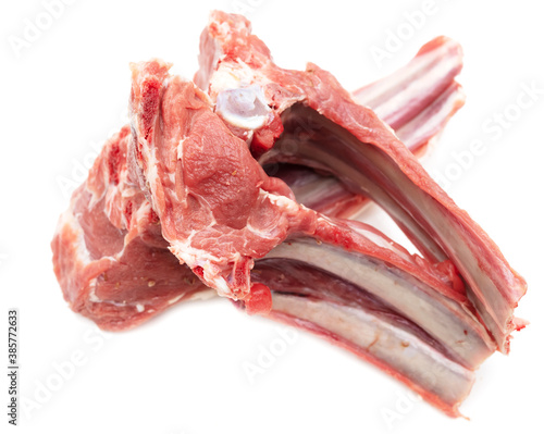 Lamb ribs with meat isolated on a white background.