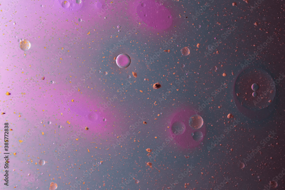 Pollution fluids. Series of photographs of particles, bubbles and ...
