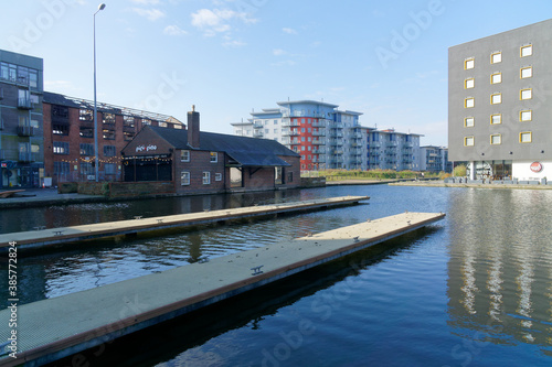 A marina on the shipping canal in the city center, Walsall Canal