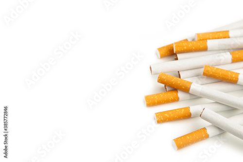 Cigarettes isolated on a white background. Top view.