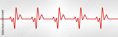 Heart beat line. Red healthy pulse trace. Electrocardiogram or ECG curve. Human cardio beat. Vibration chart. Life sign. Cardiogram waveform. Vector illustration