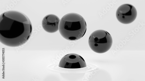 Black Spheres in White Organic Space. 3D Render