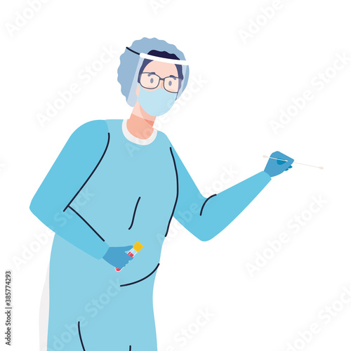 doctor making covid 19 virus test with swab and tube design of 2019 ncov cov and coronavirus theme Vector illustration
