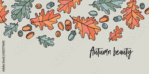 Fall oak acorn and leaves seamless pattern