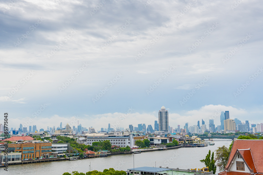 Bangkok in Thailand, high view and the Chao Phraya River