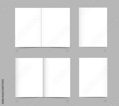 Magazine page concept. Vector mock up of booklet isolated. Opened vertical magazine, brochure or notebook template on white background. 3d illustration for your design, presentation, mockup paper. 