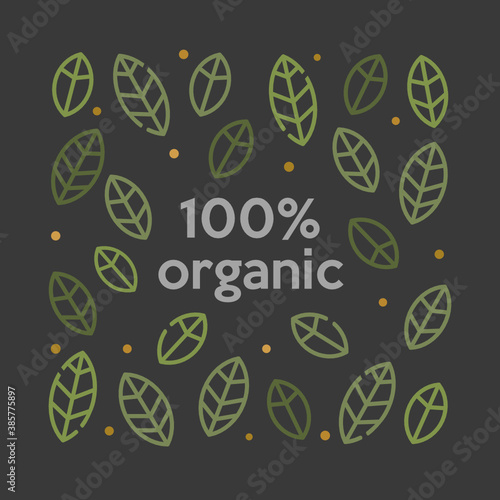 Organic 100% logo with leaves background