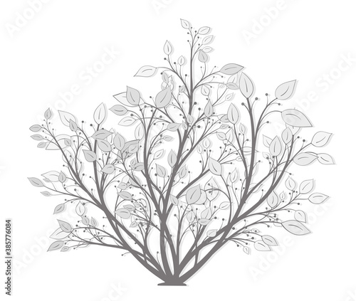 Bush plants with leaves of different sizes in gray on a white background