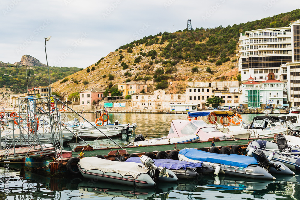 Boats at the pier. Balaklava Bay. Republic of Crimea. October 14, 2020