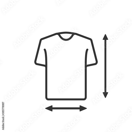 T-shirt size line icon. Unisex clothing. Arrow symbol. Vector