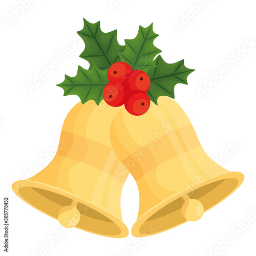 merry christmas bells with berries and leaves design, winter season and decoration theme Vector illustration