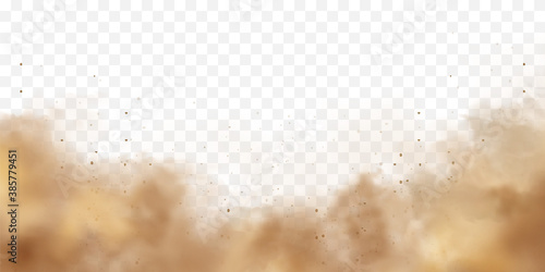Realistic dust clouds. Sand storm. Polluted dirty brown air, smog. Vector illustration.