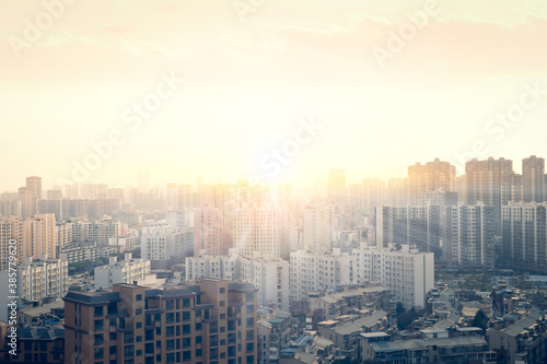 World Cities Day concept  city skyline at sunset background